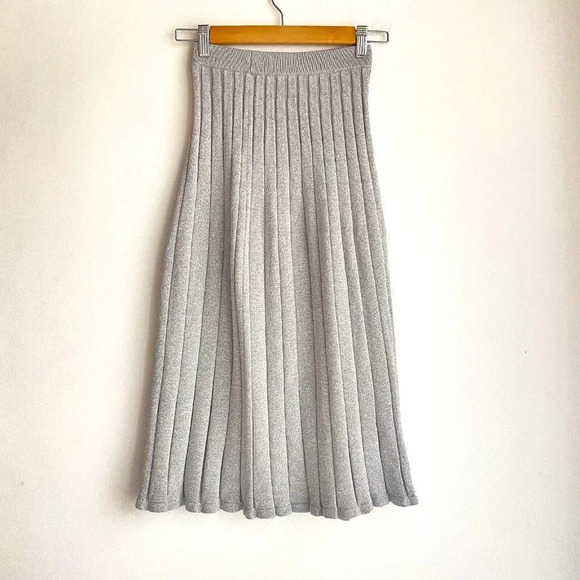 Wilfred  Knit Metallic Silver Pleated Midi Skirt XXS - Picture 1 of 6